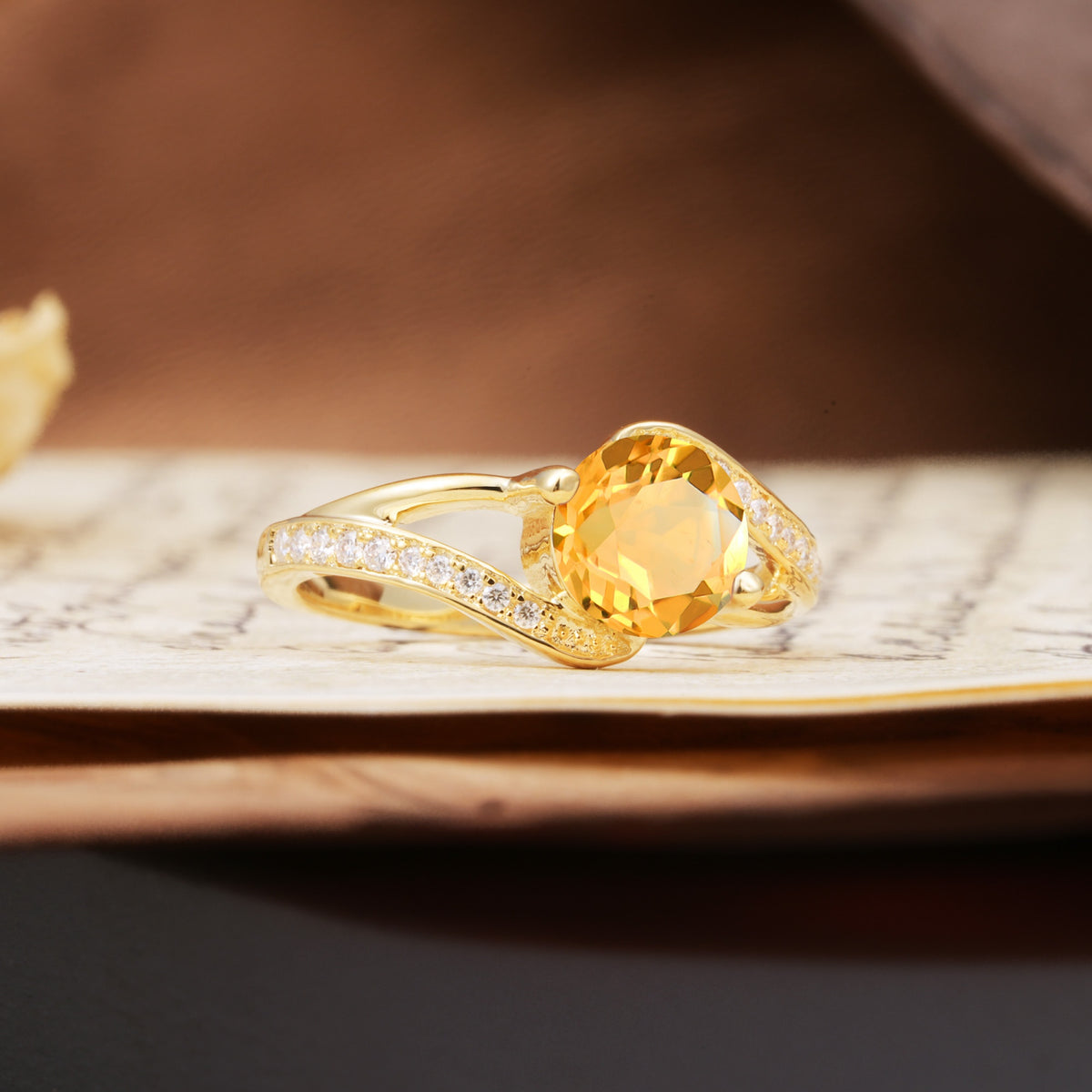 Unique 2 Prong Round Cut Citrine Engagement Ring - Additional view