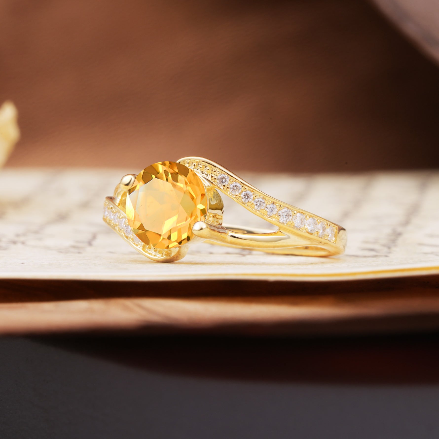 Unique 2 Prong Round Cut Citrine Engagement Ring - Additional view