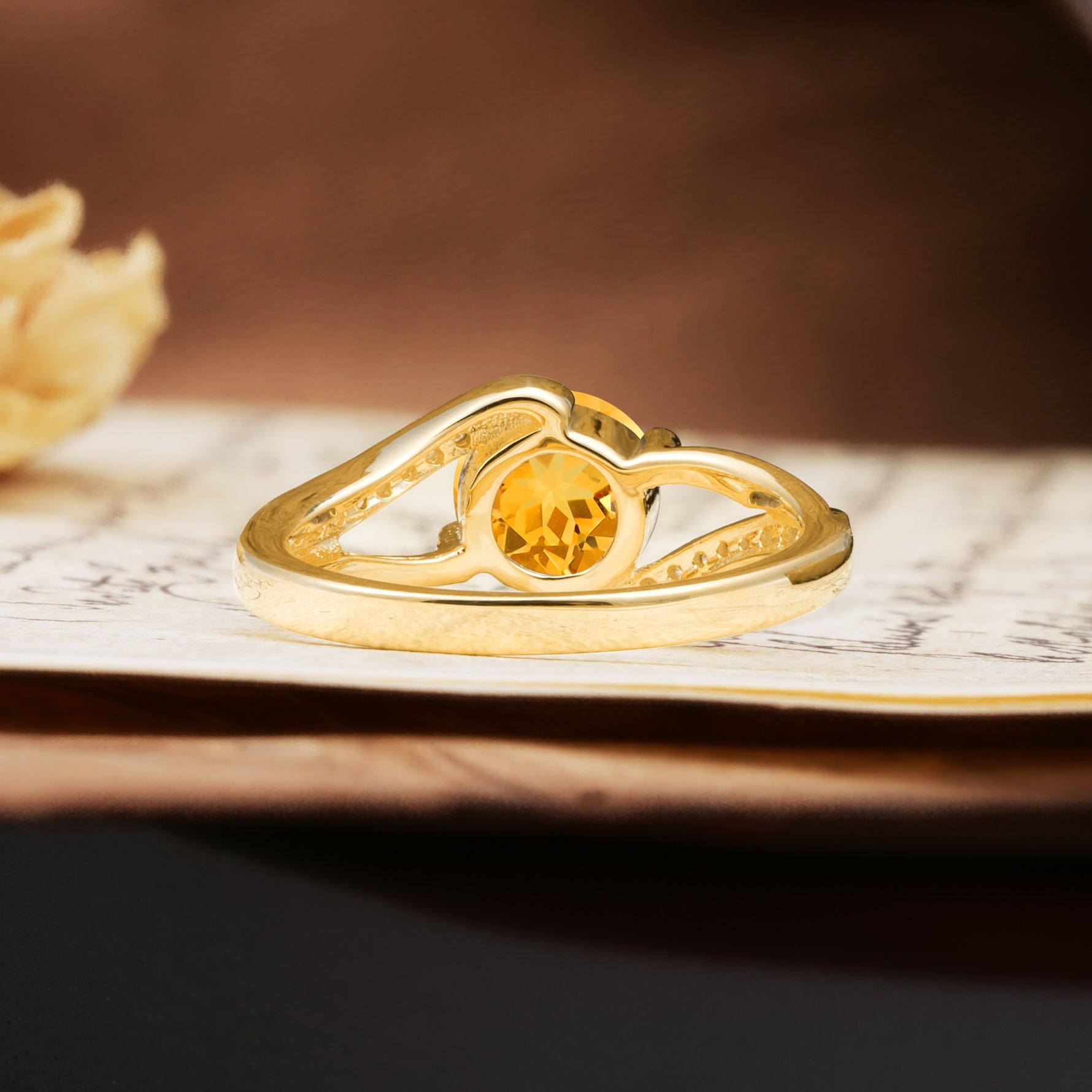 Unique 2 Prong Round Cut Citrine Engagement Ring - Additional view