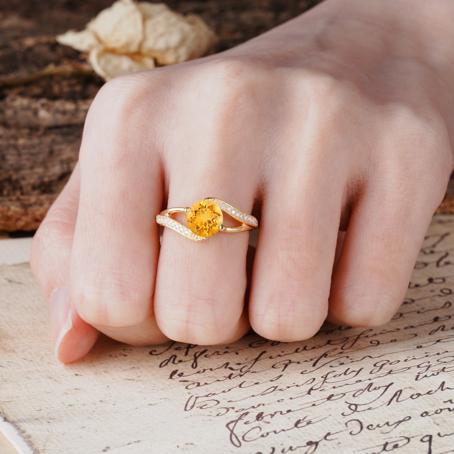 Unique 2 Prong Round Cut Citrine Engagement Ring - Additional view