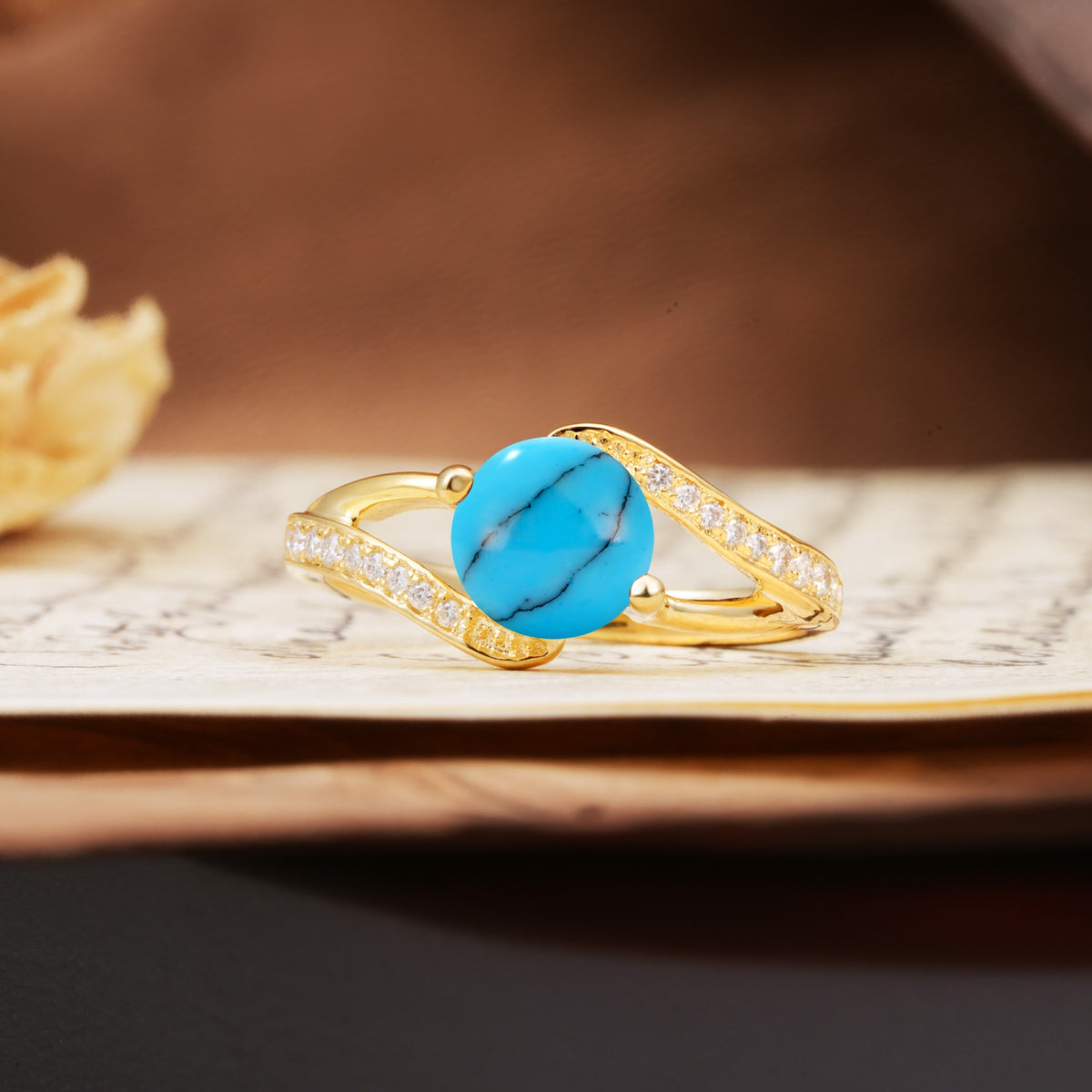 Unique 2 Prong Round Cut Turquoise Engagement Ring - Additional view