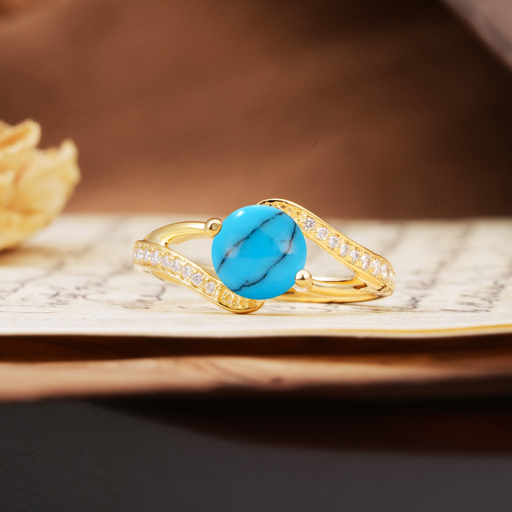 Unique 2 Prong Round Cut Turquoise Engagement Ring - Additional view