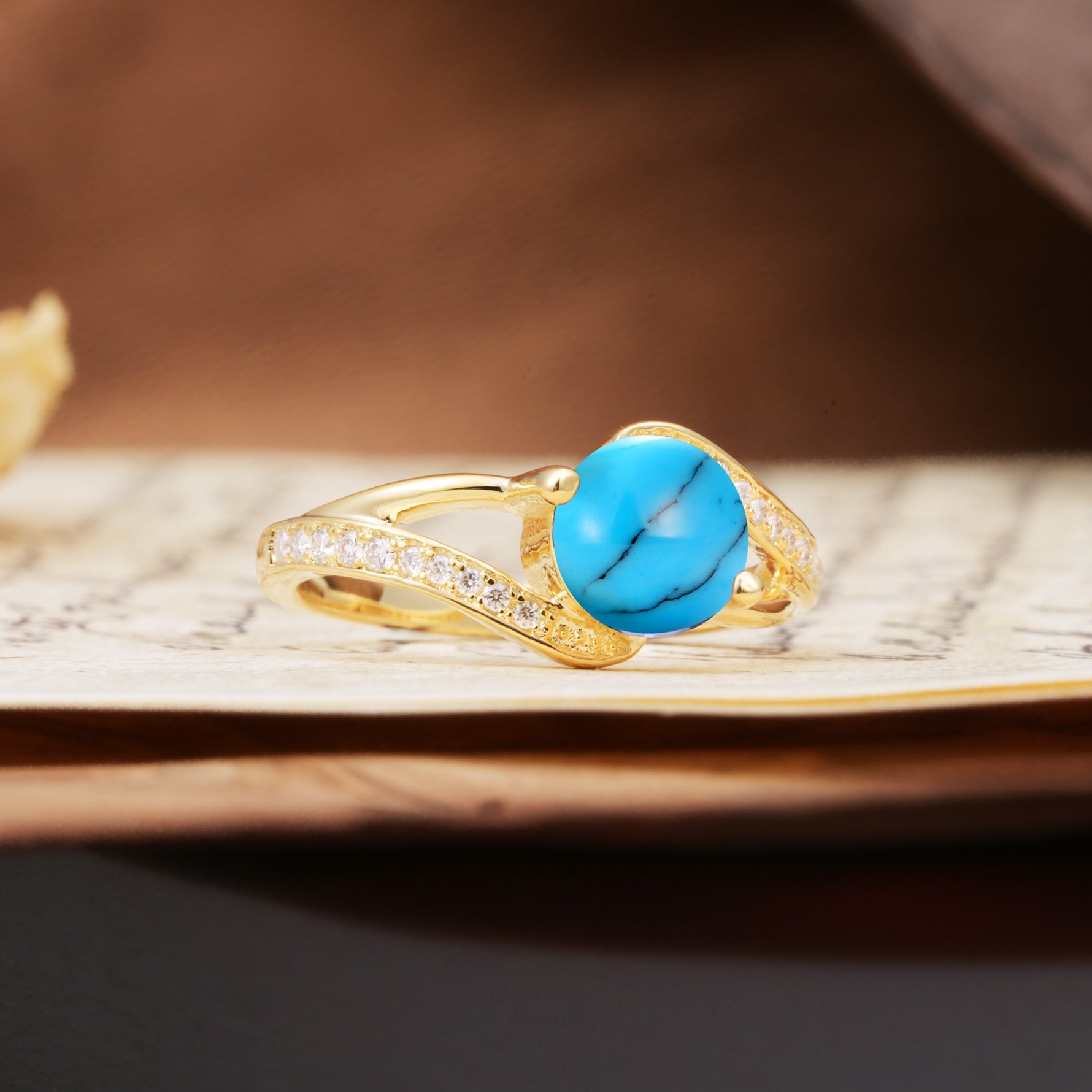 Unique 2 Prong Round Cut Turquoise Engagement Ring - Additional view