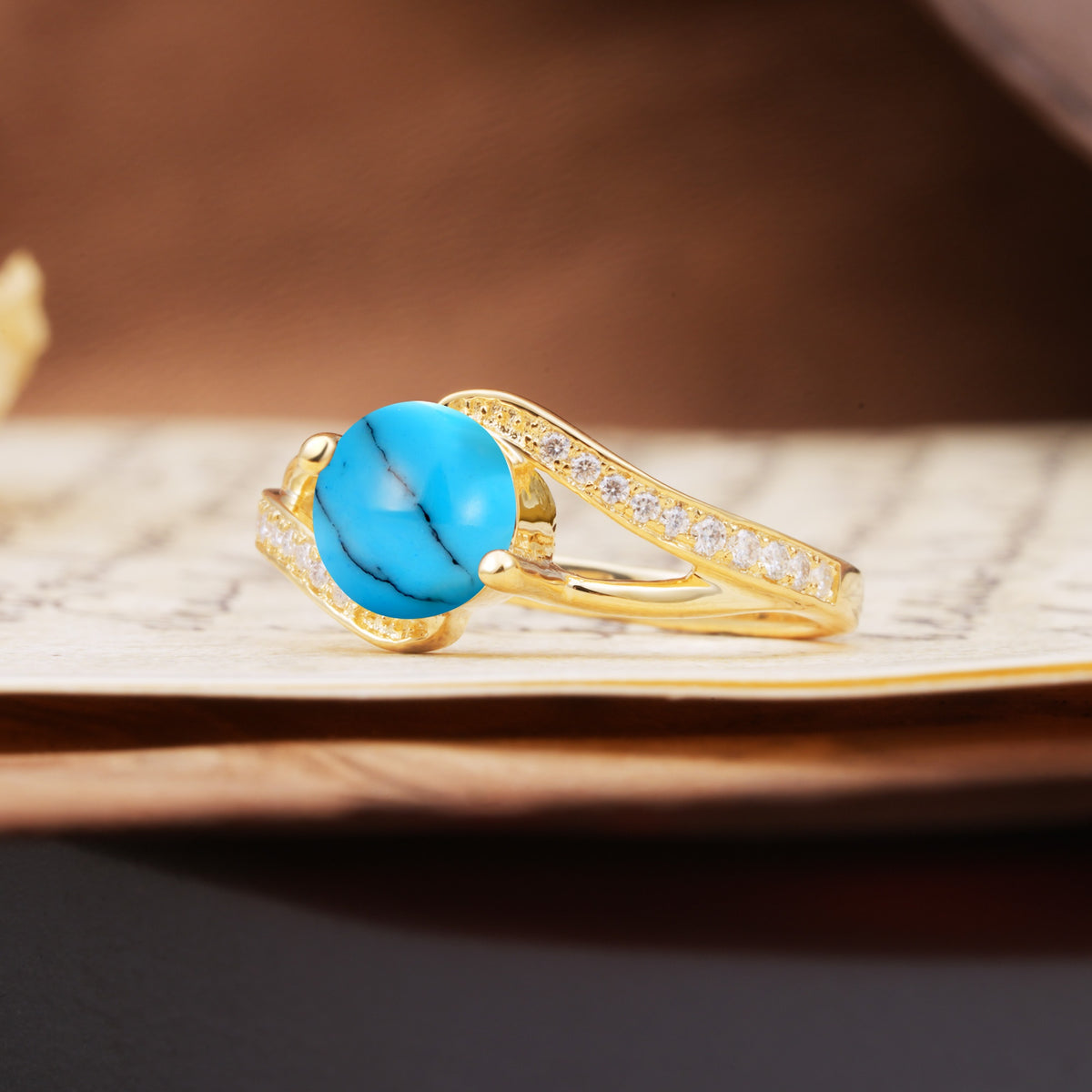 Unique 2 Prong Round Cut Turquoise Engagement Ring - Additional view