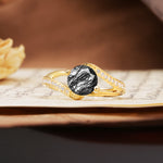 Unique 2 Prong Round Cut Black Rutilated Quartz Engagement Ring - Additional view