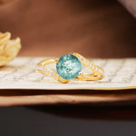 Unique 2 Prong Round Cut Moss Agate Engagement Ring - Additional view