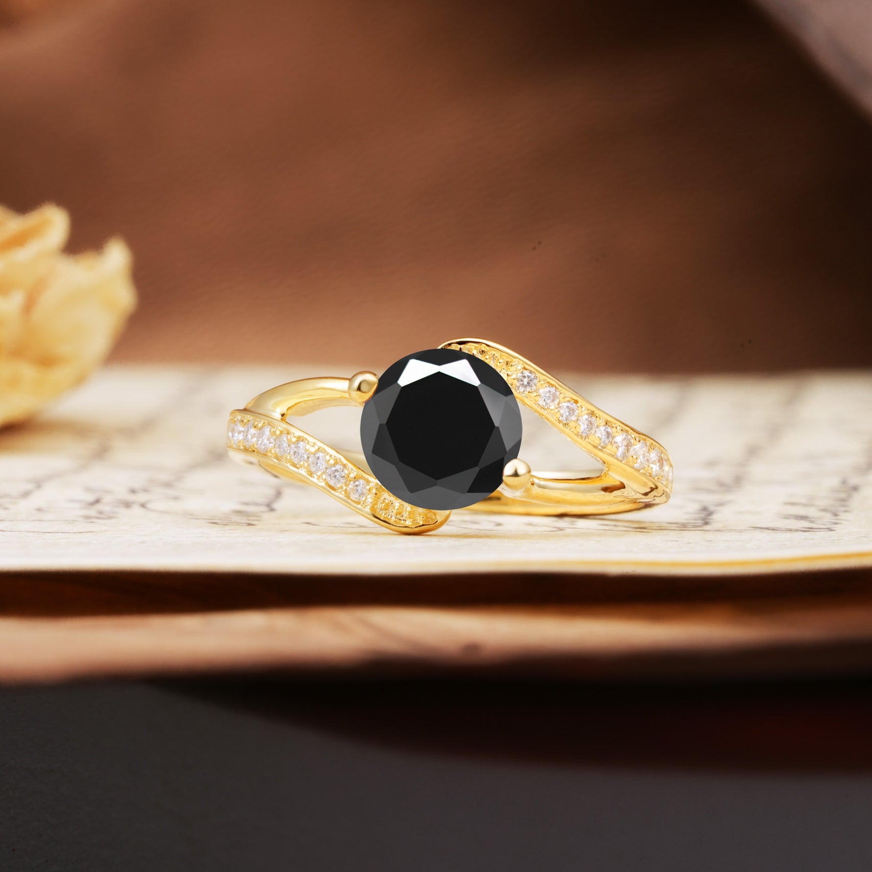 Unique 2 Prong Round Cut Black Onyx Engagement Ring - Additional view