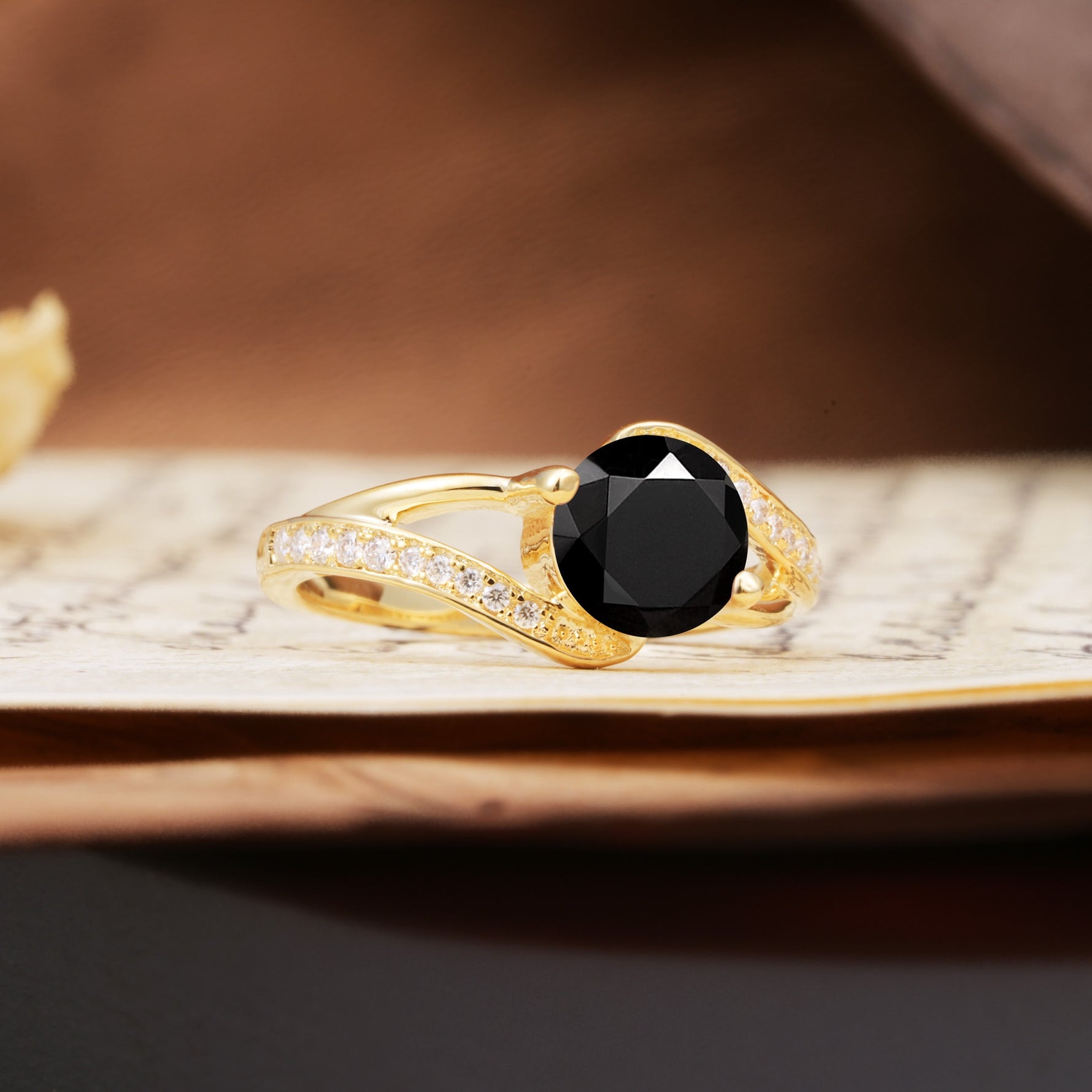 Unique 2 Prong Round Cut Black Onyx Engagement Ring - Additional view