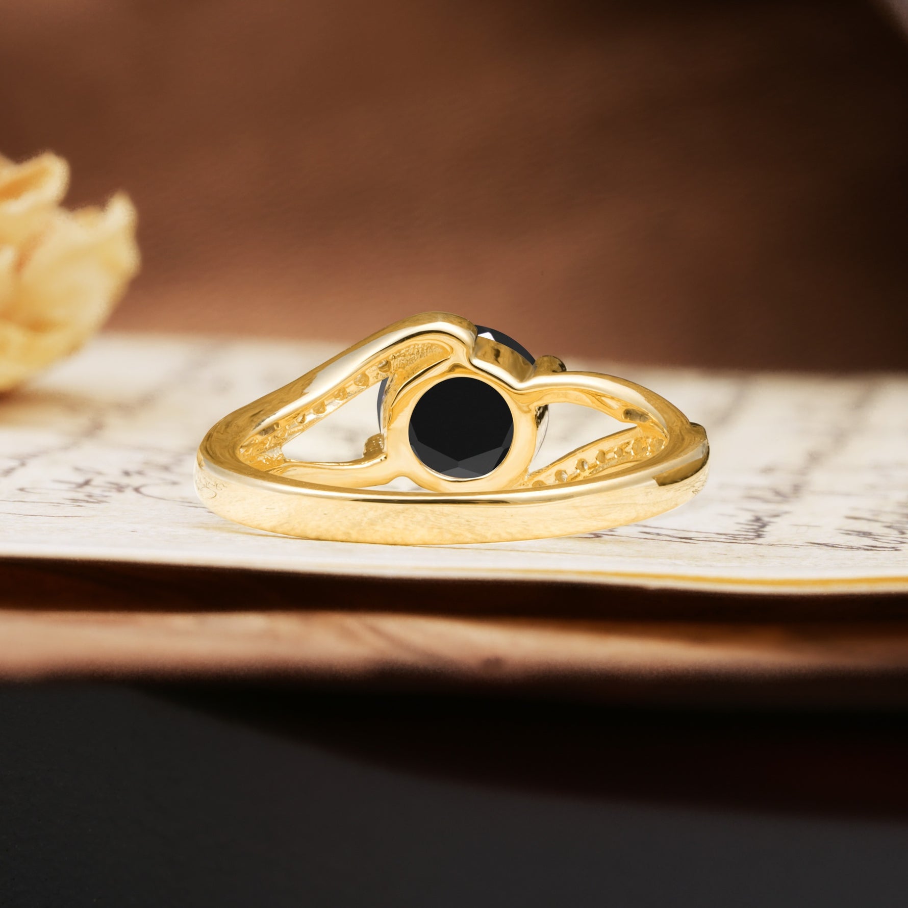 Unique 2 Prong Round Cut Black Onyx Engagement Ring - Additional view