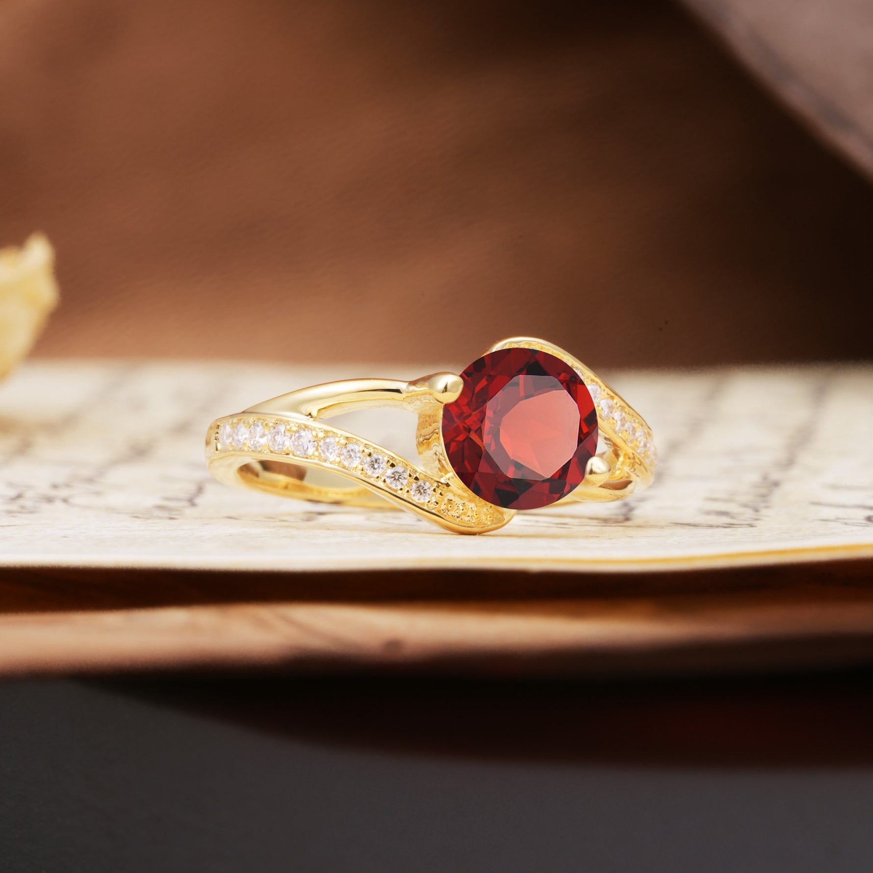 Unique 2 Prong Round Cut Garnet Engagement Ring - Additional view