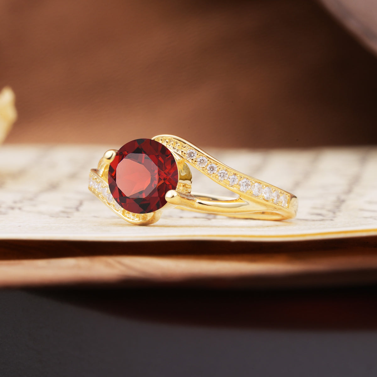 Unique 2 Prong Round Cut Garnet Engagement Ring - Additional view