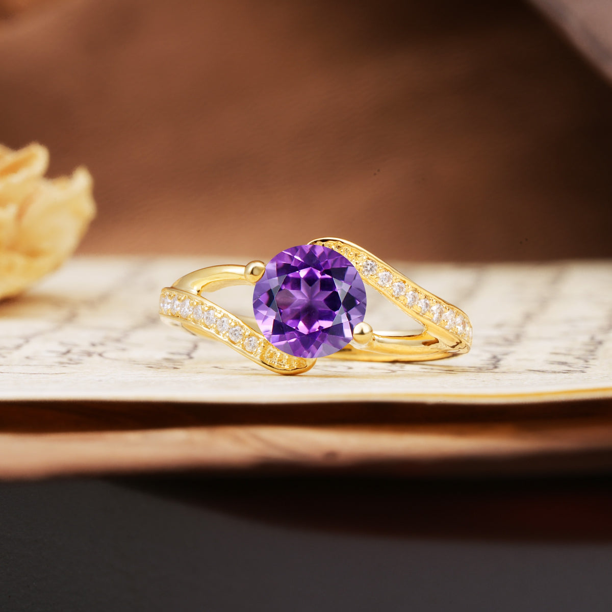 Unique 2 Prong Round Cut Amethyst Engagement Ring - Additional view