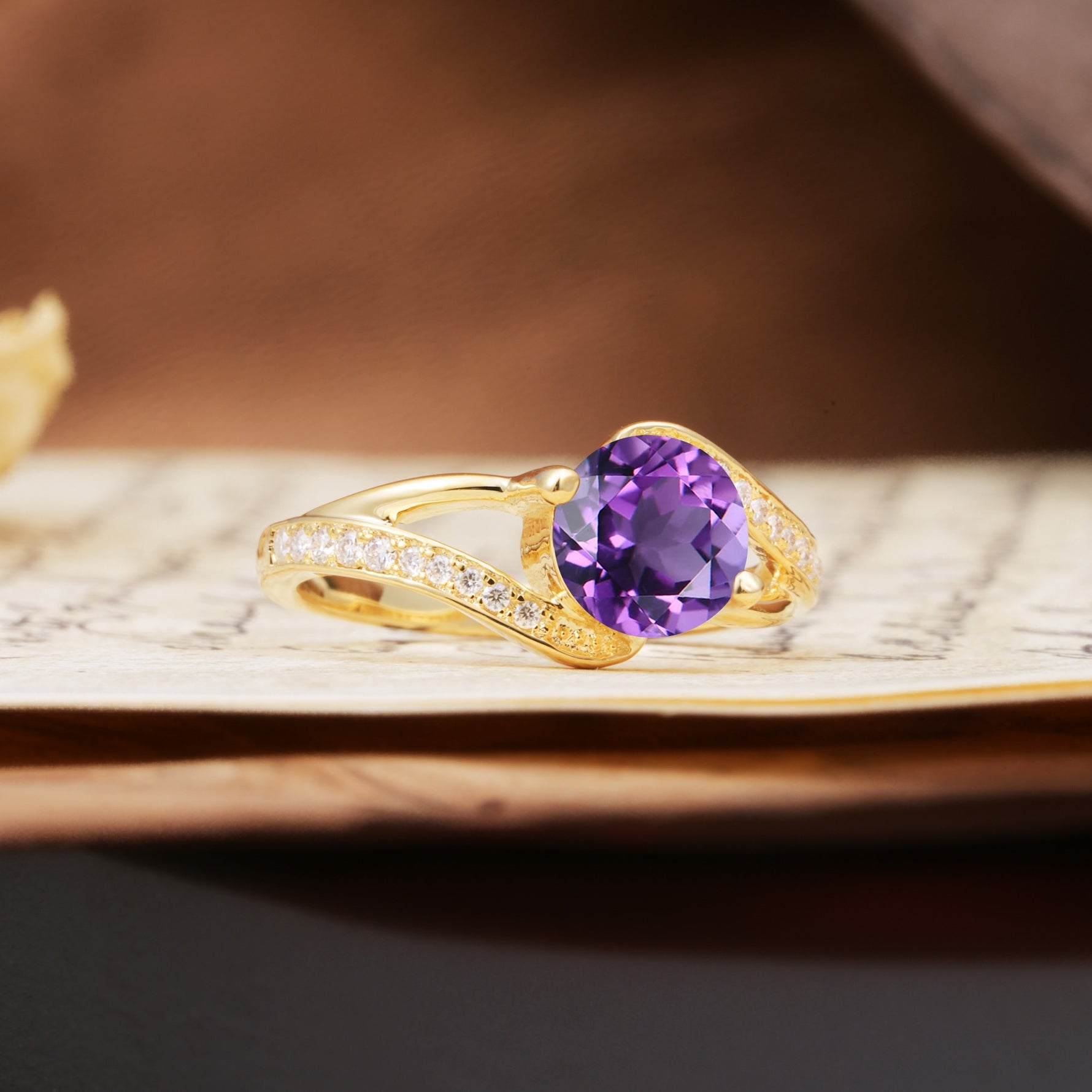 Unique 2 Prong Round Cut Amethyst Engagement Ring - Additional view