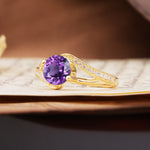 Unique 2 Prong Round Cut Amethyst Engagement Ring - Additional view