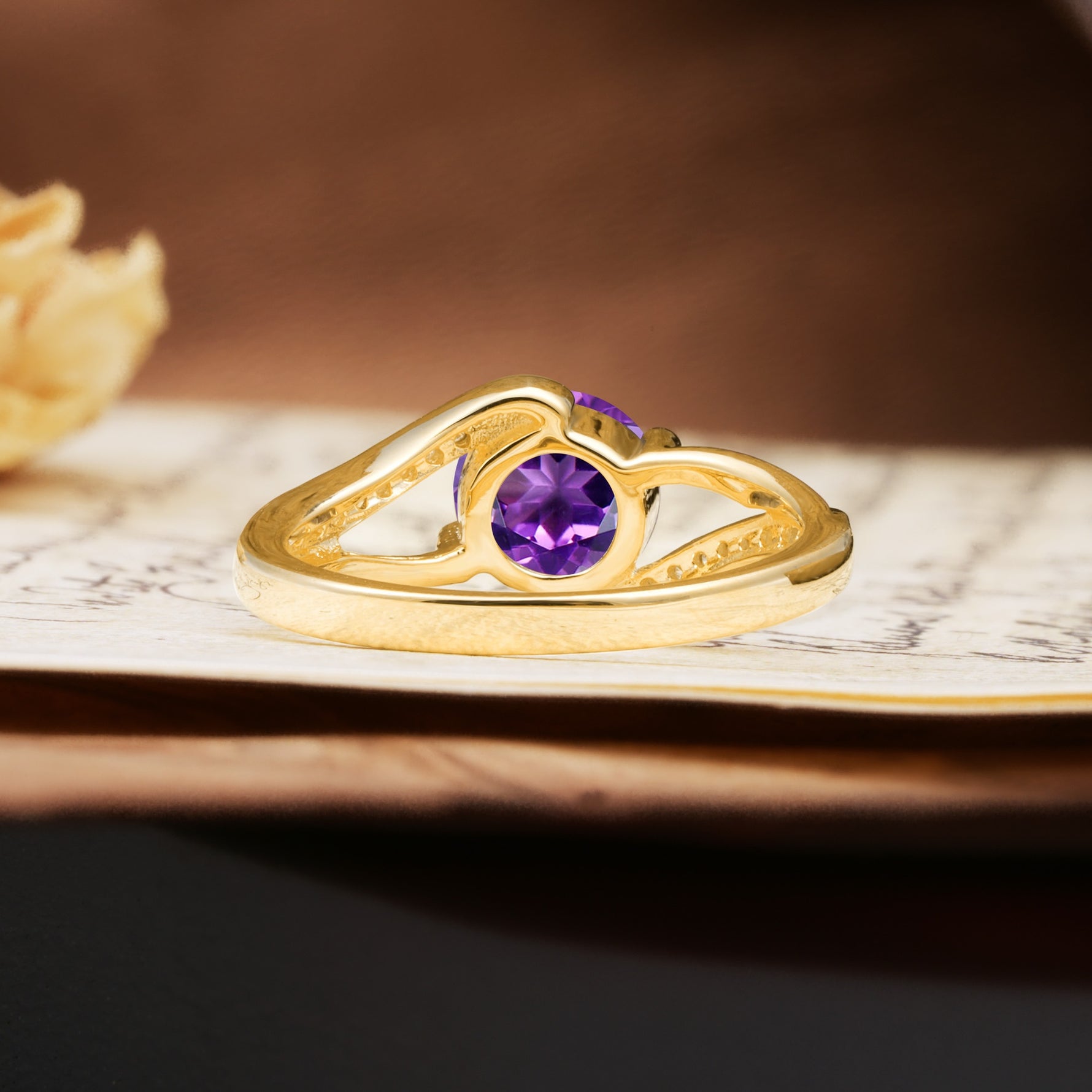 Unique 2 Prong Round Cut Amethyst Engagement Ring - Additional view