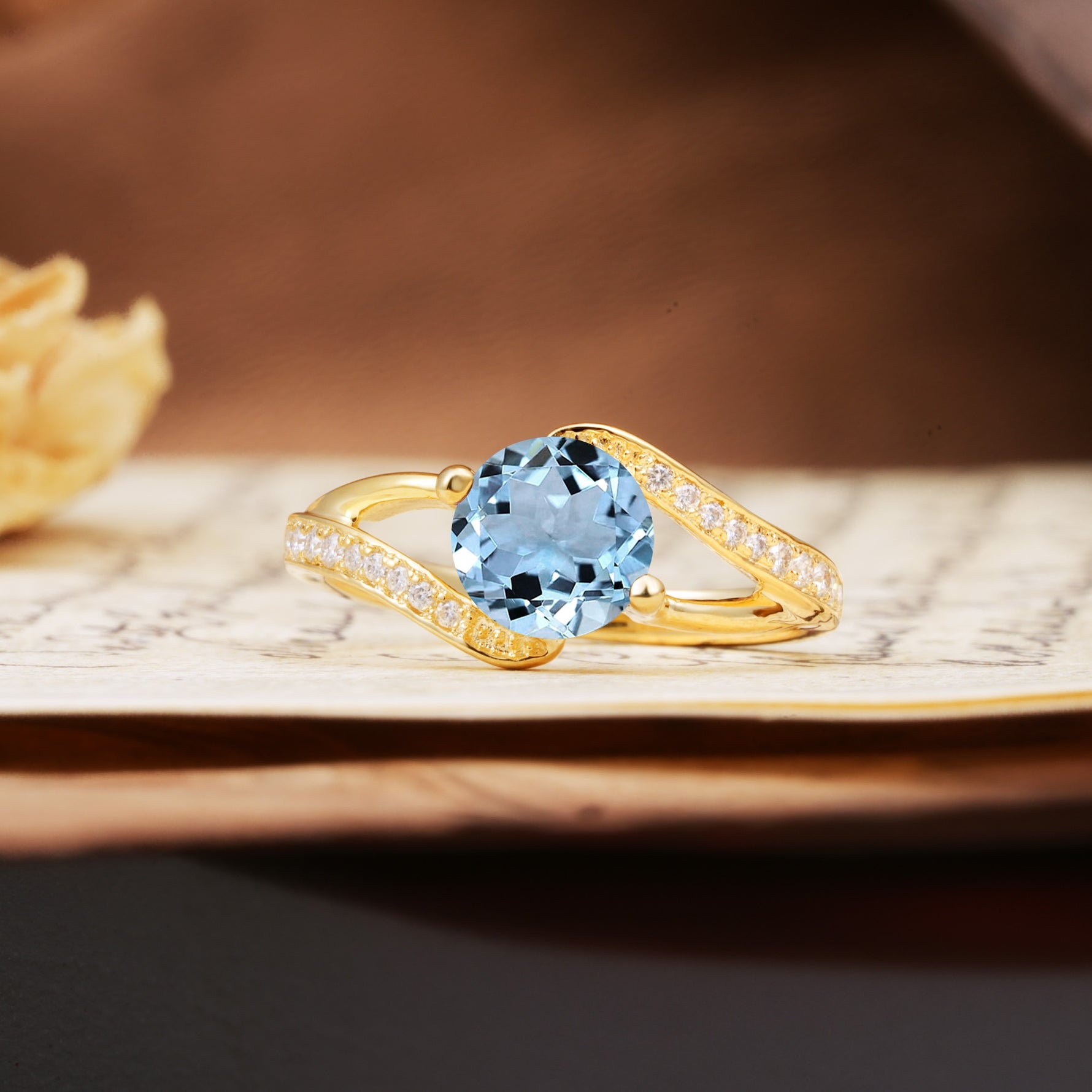Unique 2 Prong Round Cut Aquamarine Engagement Ring - Additional view