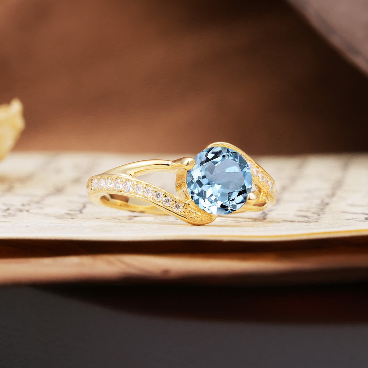 Unique 2 Prong Round Cut Aquamarine Engagement Ring - Additional view