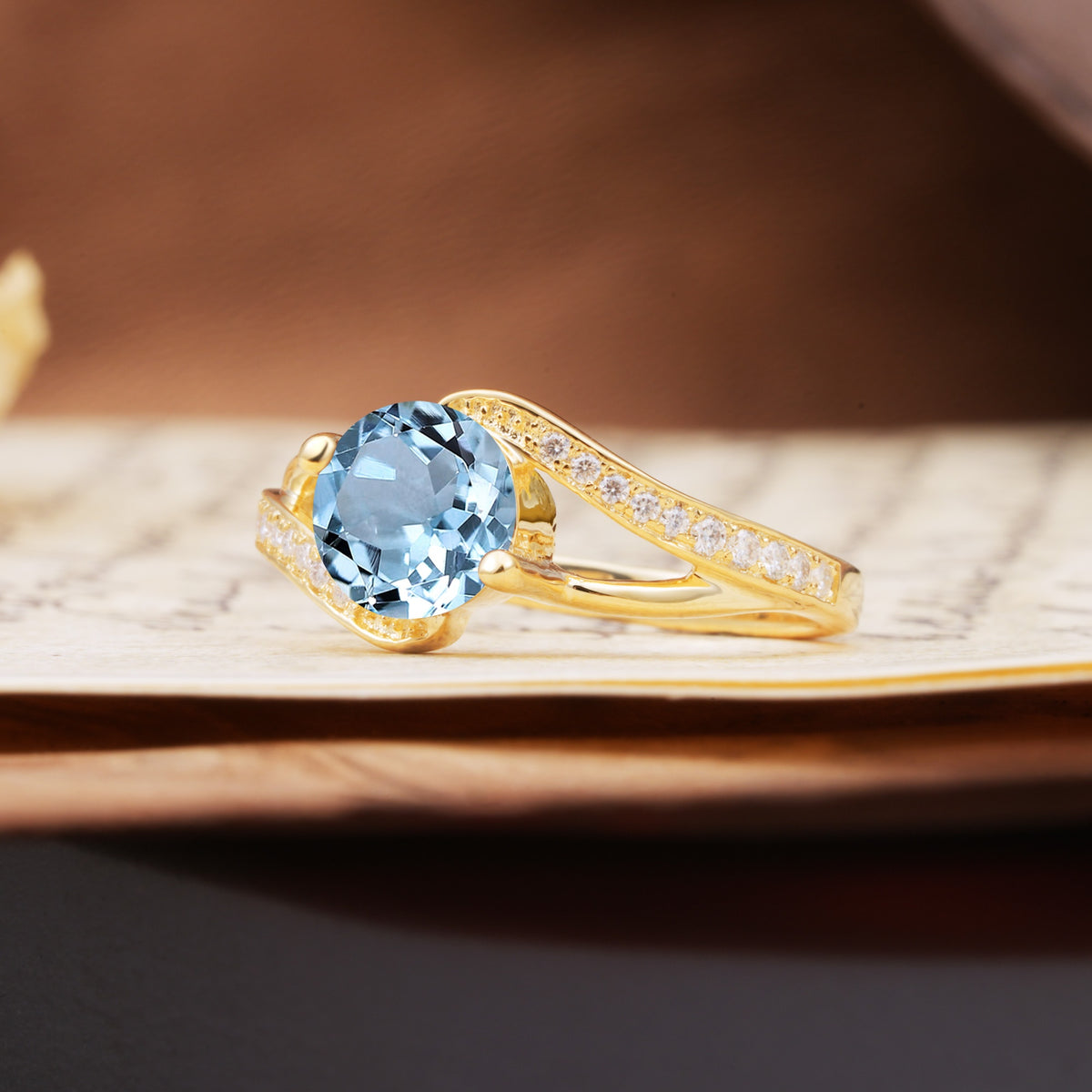 Unique 2 Prong Round Cut Aquamarine Engagement Ring - Additional view