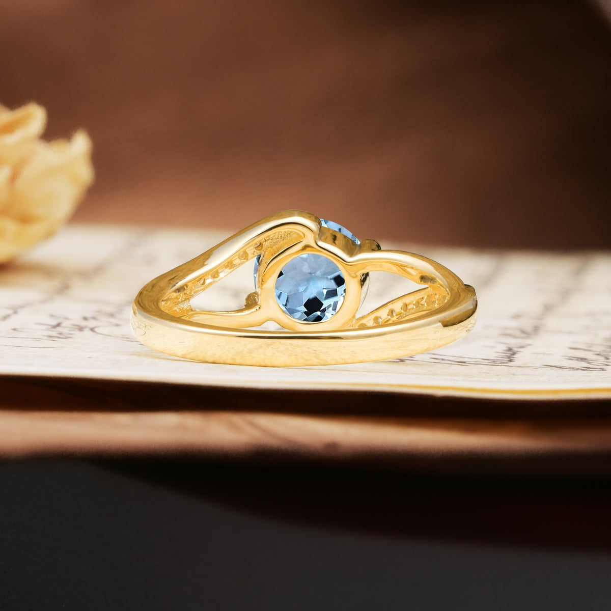 Unique 2 Prong Round Cut Aquamarine Engagement Ring - Additional view