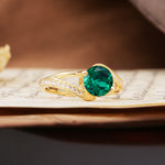 Unique 2 Prong Round Cut Emerald Engagement Ring - Additional view