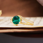 Unique 2 Prong Round Cut Emerald Engagement Ring - Additional view