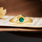 Unique 2 Prong Round Cut Emerald Engagement Ring - Additional view