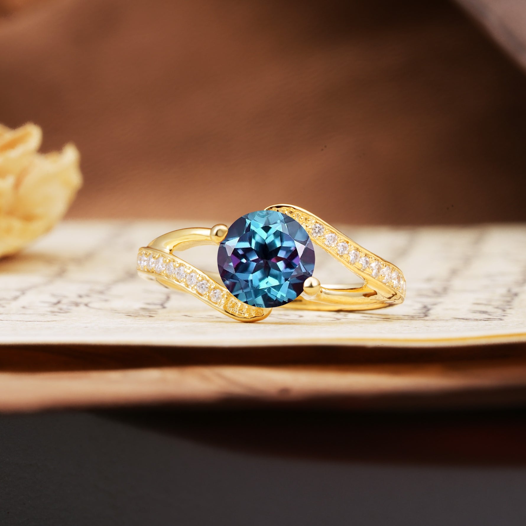 Unique 2 Prong Round Cut Alexandrite Engagement Ring - Additional view