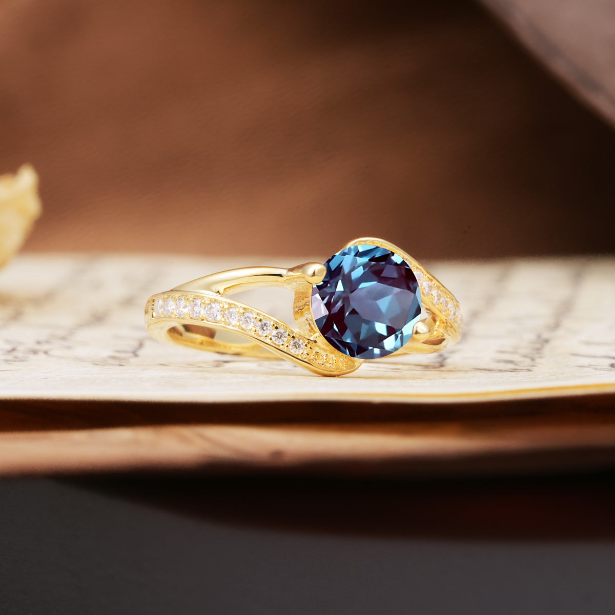 Unique 2 Prong Round Cut Alexandrite Engagement Ring - Additional view