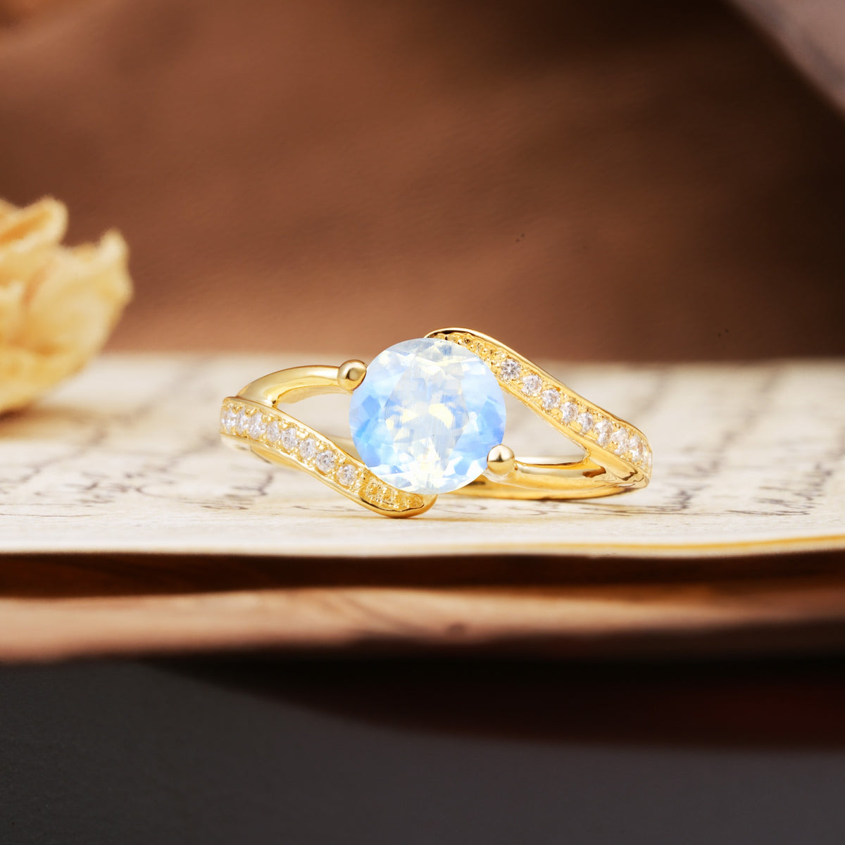 Unique 2 Prong Round Cut Moonstone Engagement Ring - Additional view
