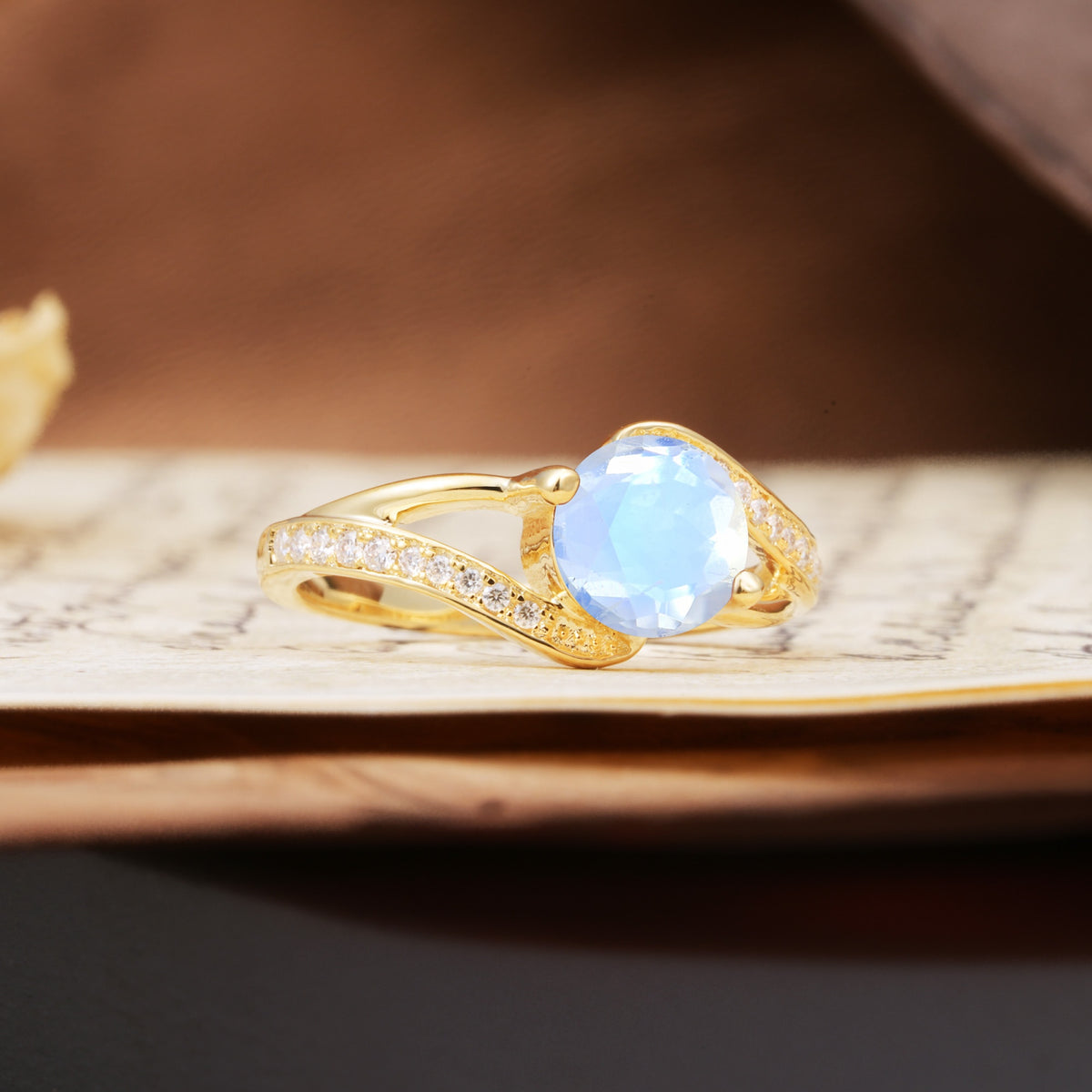 Unique 2 Prong Round Cut Moonstone Engagement Ring - Additional view