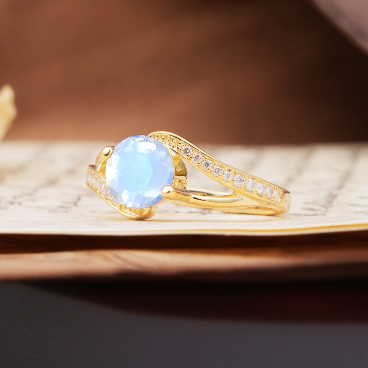 Unique 2 Prong Round Cut Moonstone Engagement Ring - Additional view