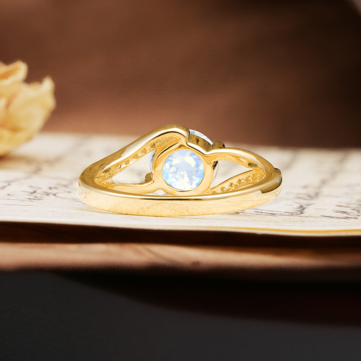 Unique 2 Prong Round Cut Moonstone Engagement Ring - Additional view