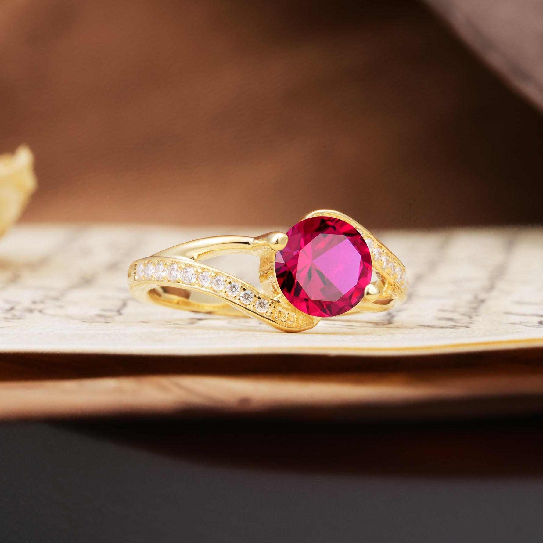 Unique 2 Prong Round Cut Ruby Engagement Ring - Additional view