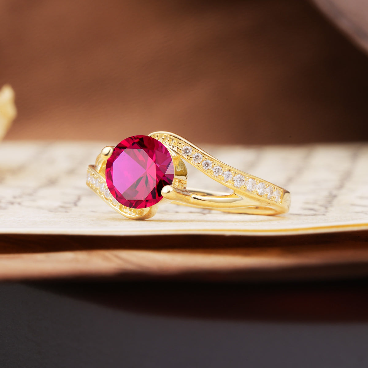 Unique 2 Prong Round Cut Ruby Engagement Ring - Additional view