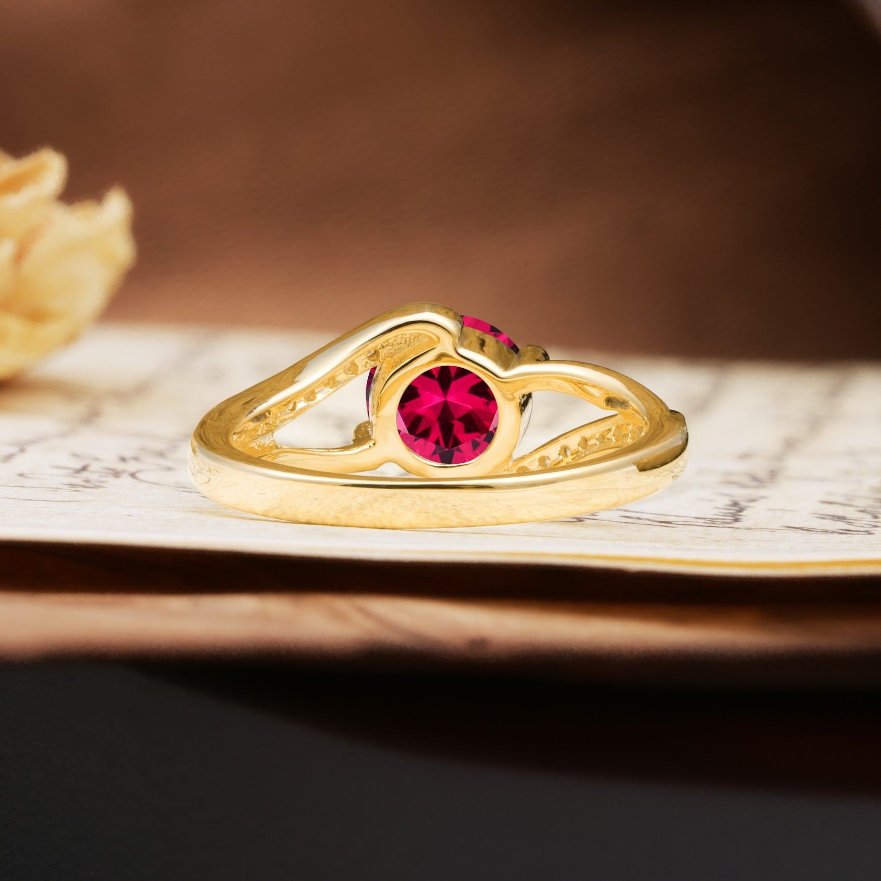 Unique 2 Prong Round Cut Ruby Engagement Ring - Additional view