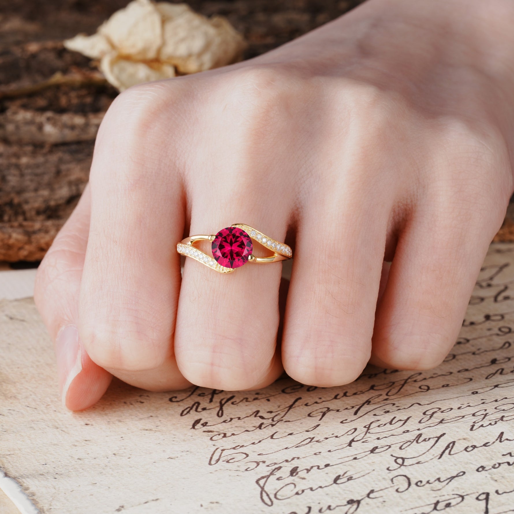 Unique 2 Prong Round Cut Ruby Engagement Ring - Additional view