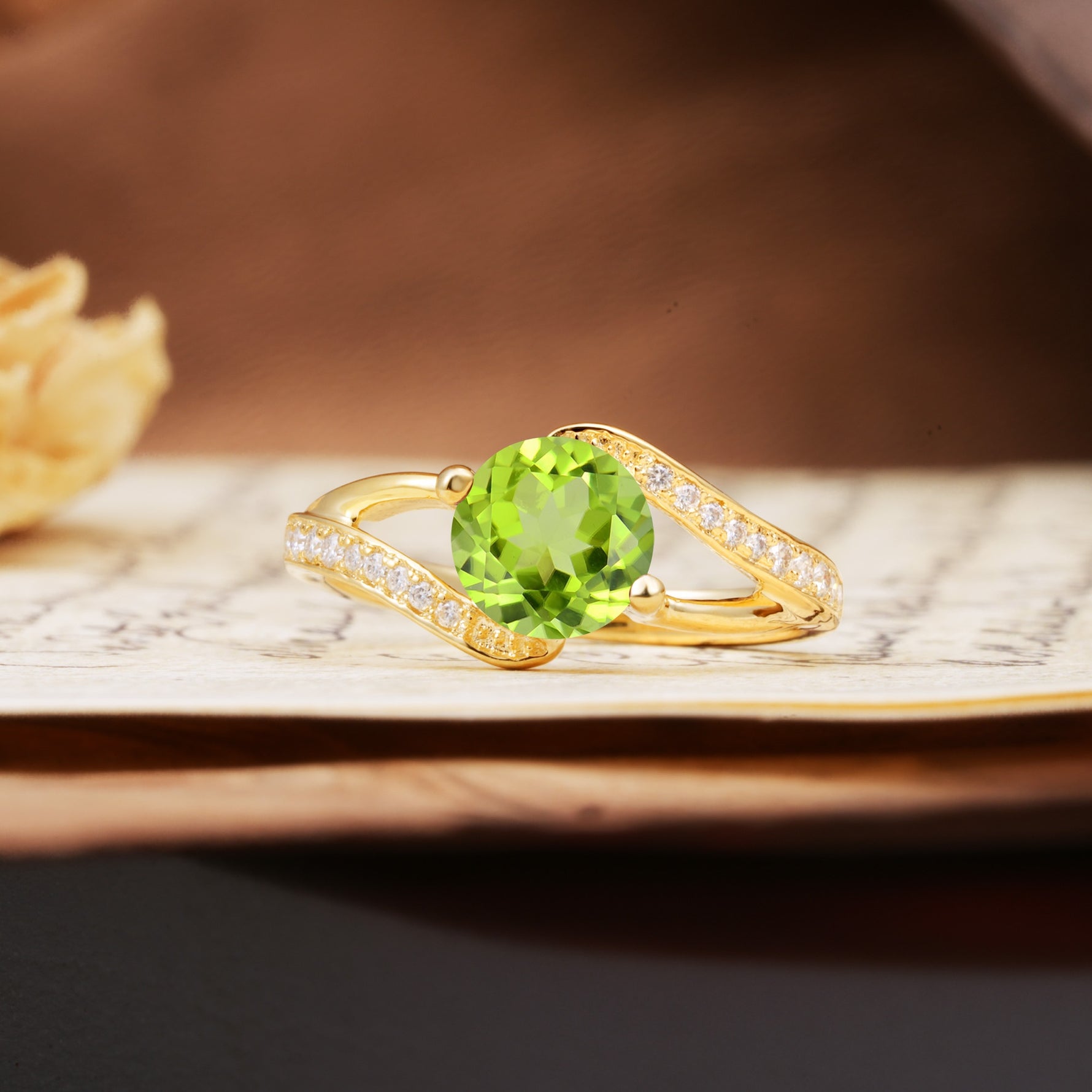 Unique 2 Prong Round Cut Peridot Engagement Ring - Additional view