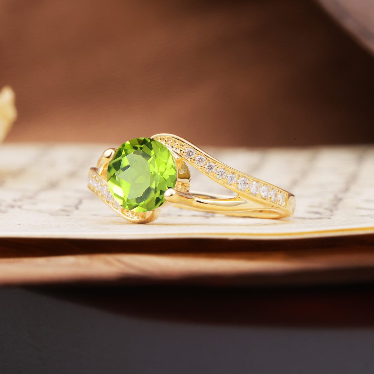 Unique 2 Prong Round Cut Peridot Engagement Ring - Additional view