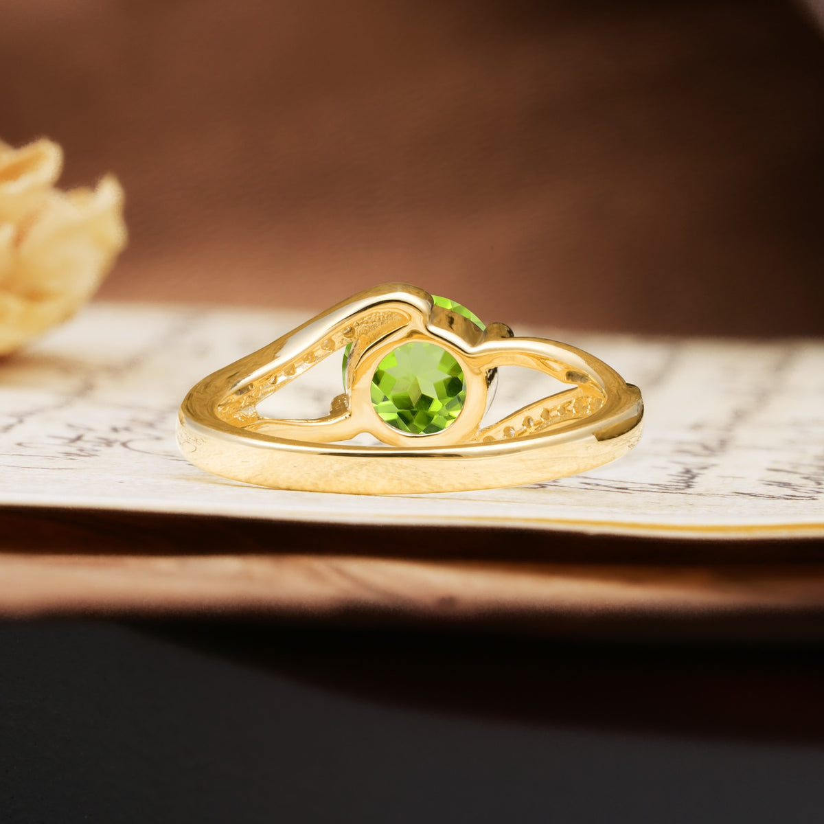 Unique 2 Prong Round Cut Peridot Engagement Ring - Additional view