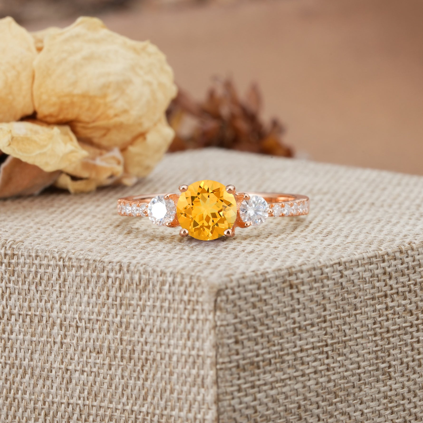 Classic 4 Prong Round Cut Citrine Engagement Ring - Additional view