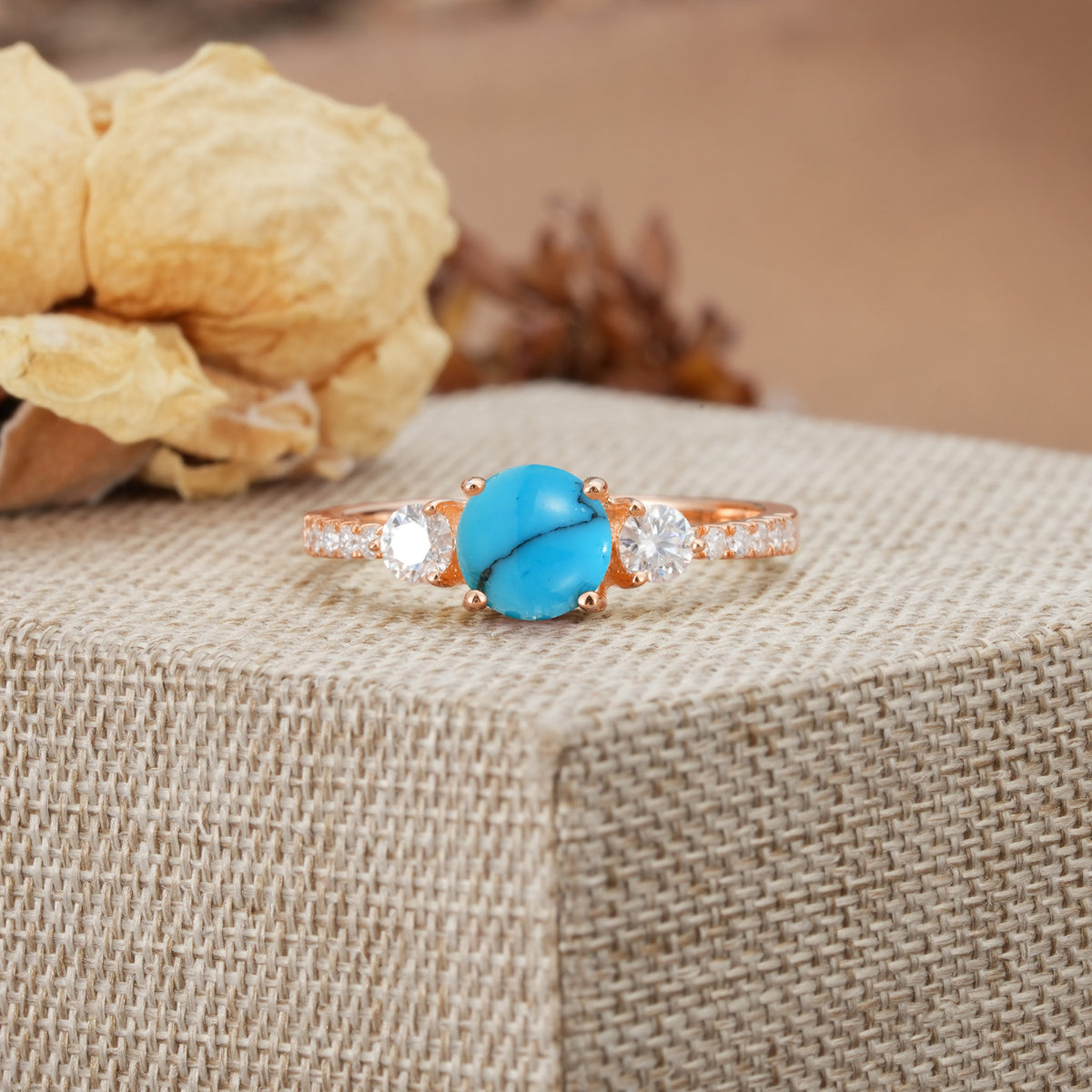 Classic 4 Prong Round Cut Turquoise Engagement Ring - Additional view