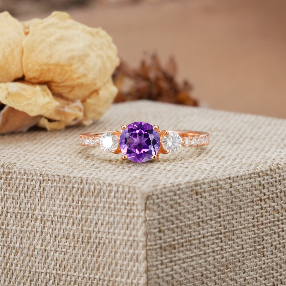 Classic 4 Prong Round Cut Amethyst Engagement Ring - Additional view