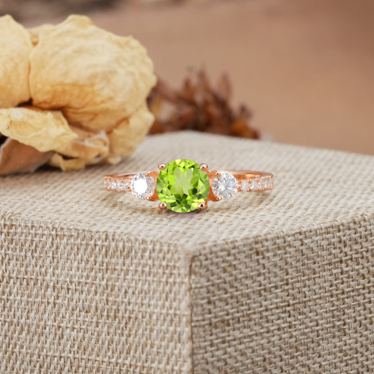 Classic 4 Prong Round Cut Peridot Engagement Ring - Additional view