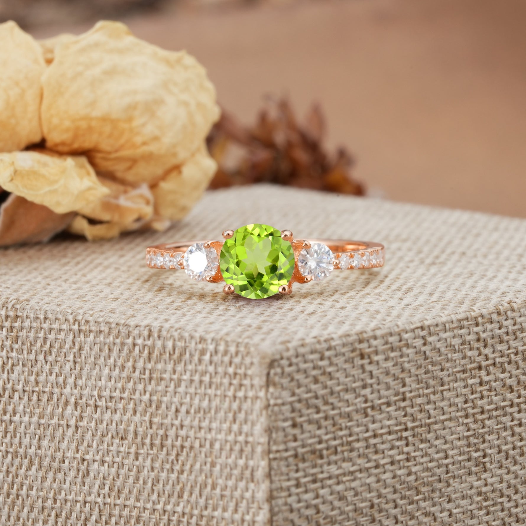 Classic 4 Prong Round Cut Peridot Engagement Ring - Additional view