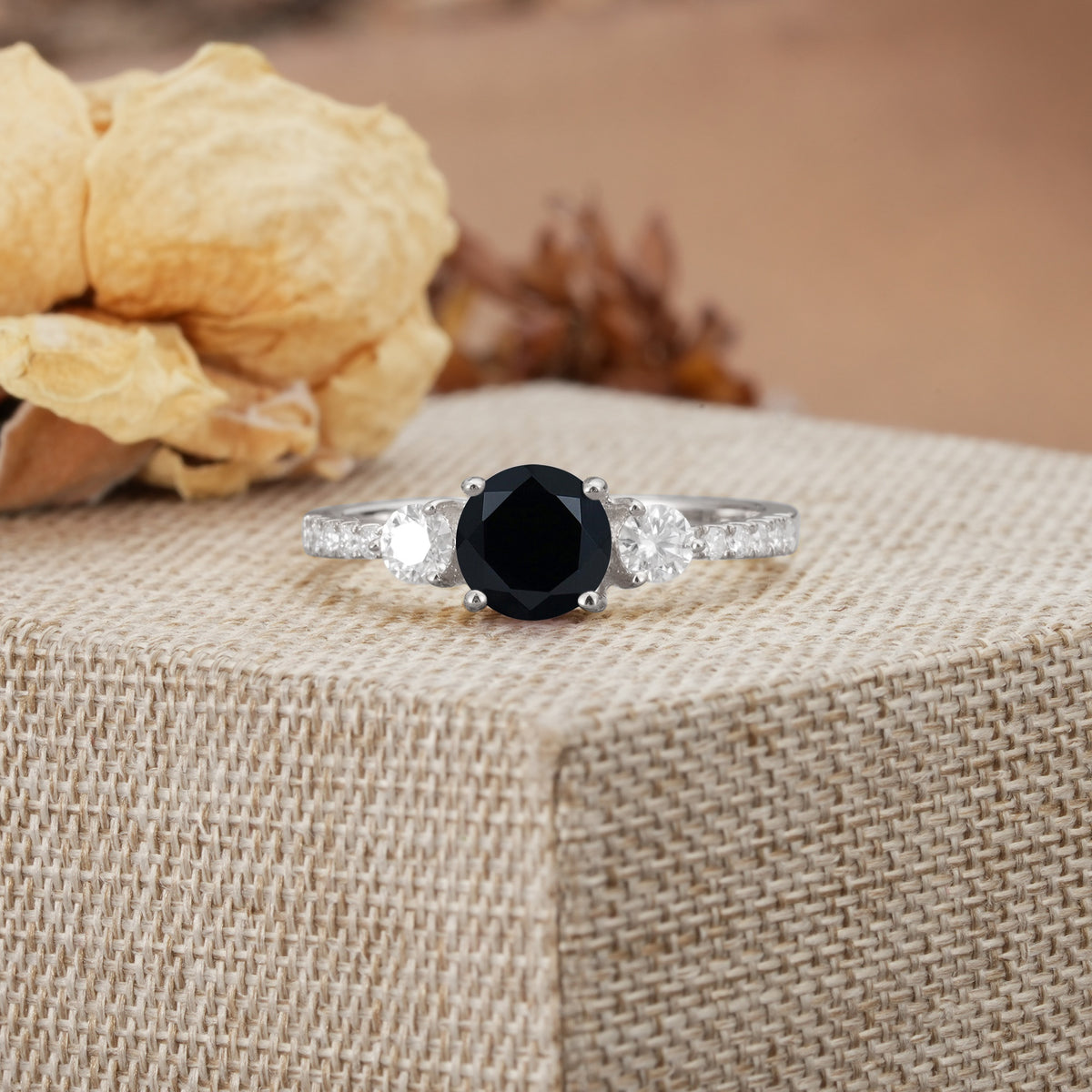 Classic 4 Prong Round Cut Black Onyx Engagement Ring - Additional view