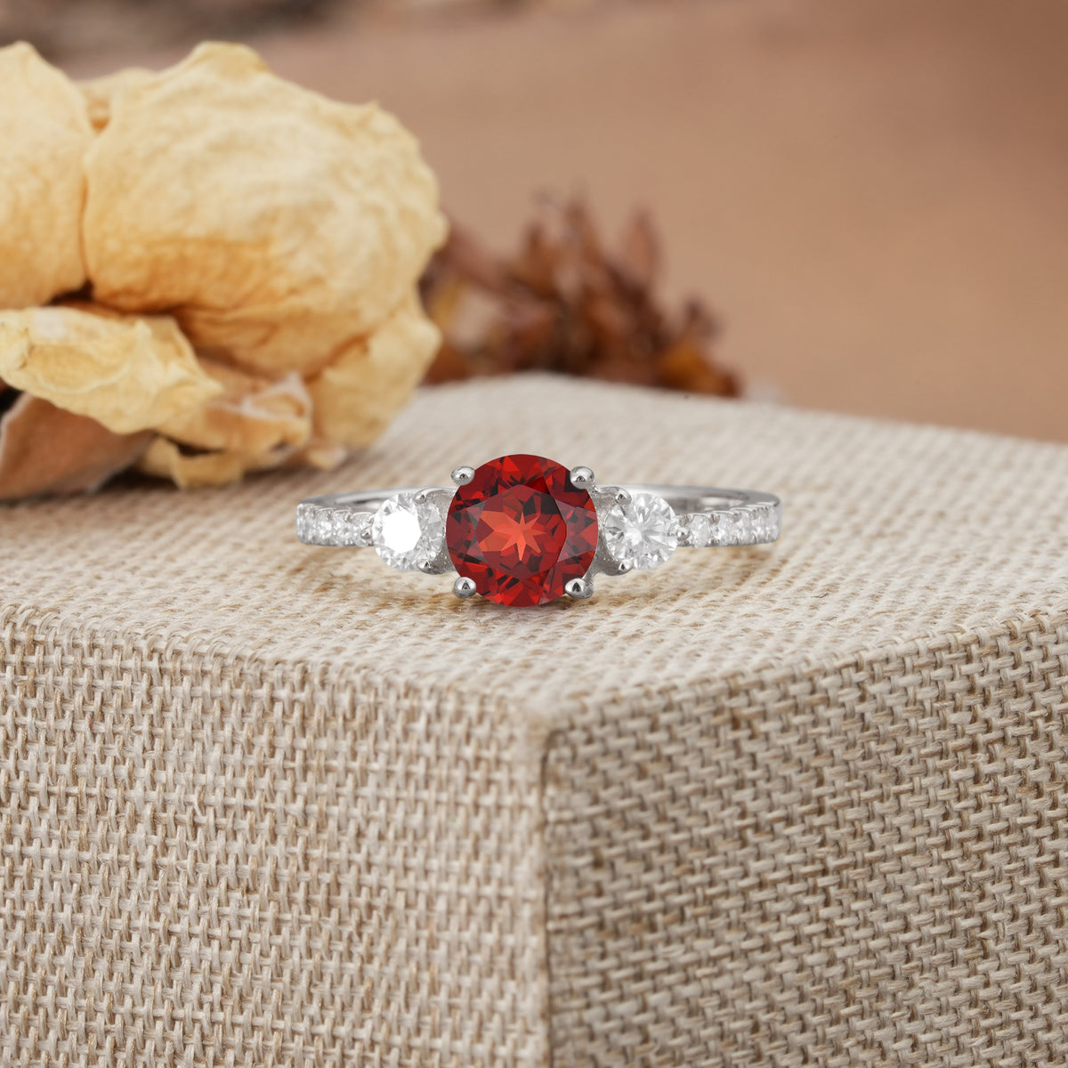 Classic 4 Prong Round Cut Garnet Engagement Ring - Additional view