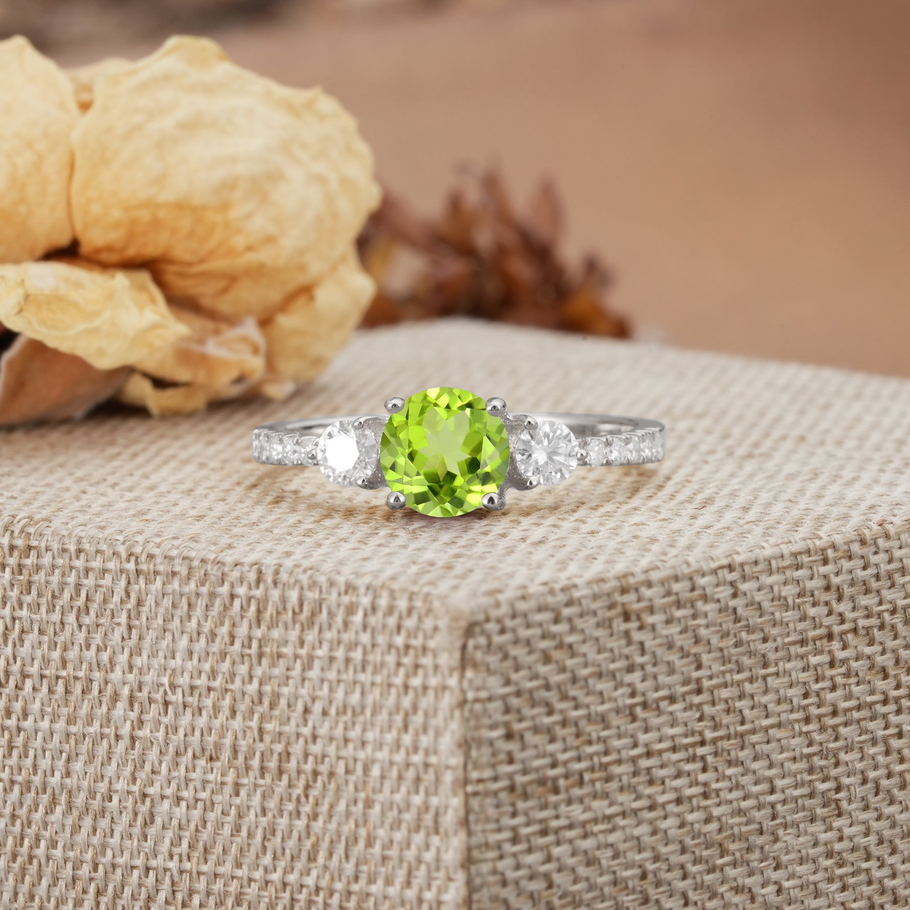 Classic 4 Prong Round Cut Peridot Engagement Ring - Additional view