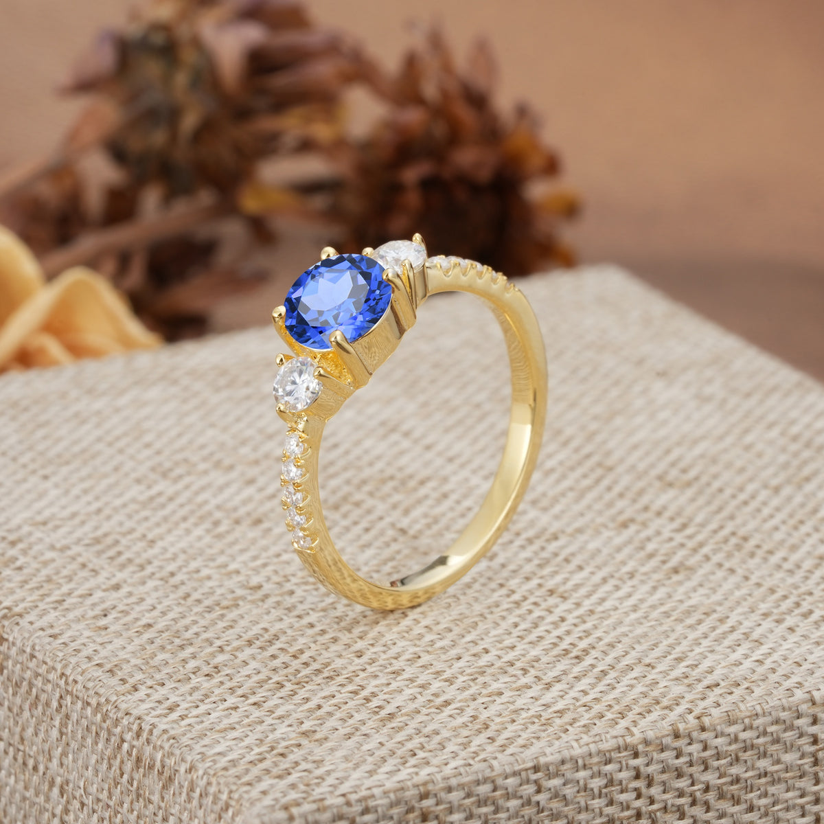 Classic 4 Prong Round Cut Sapphire Engagement Ring - Additional view