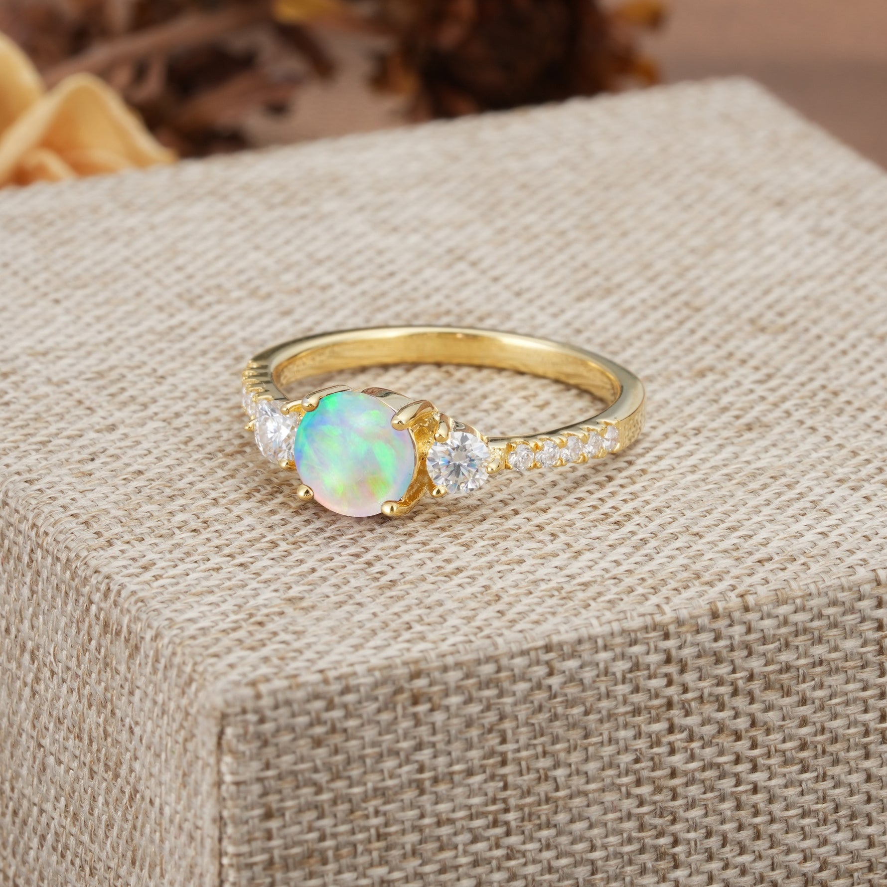 Classic 4 Prong Round Cut Fire Opal Engagement Ring - Additional view