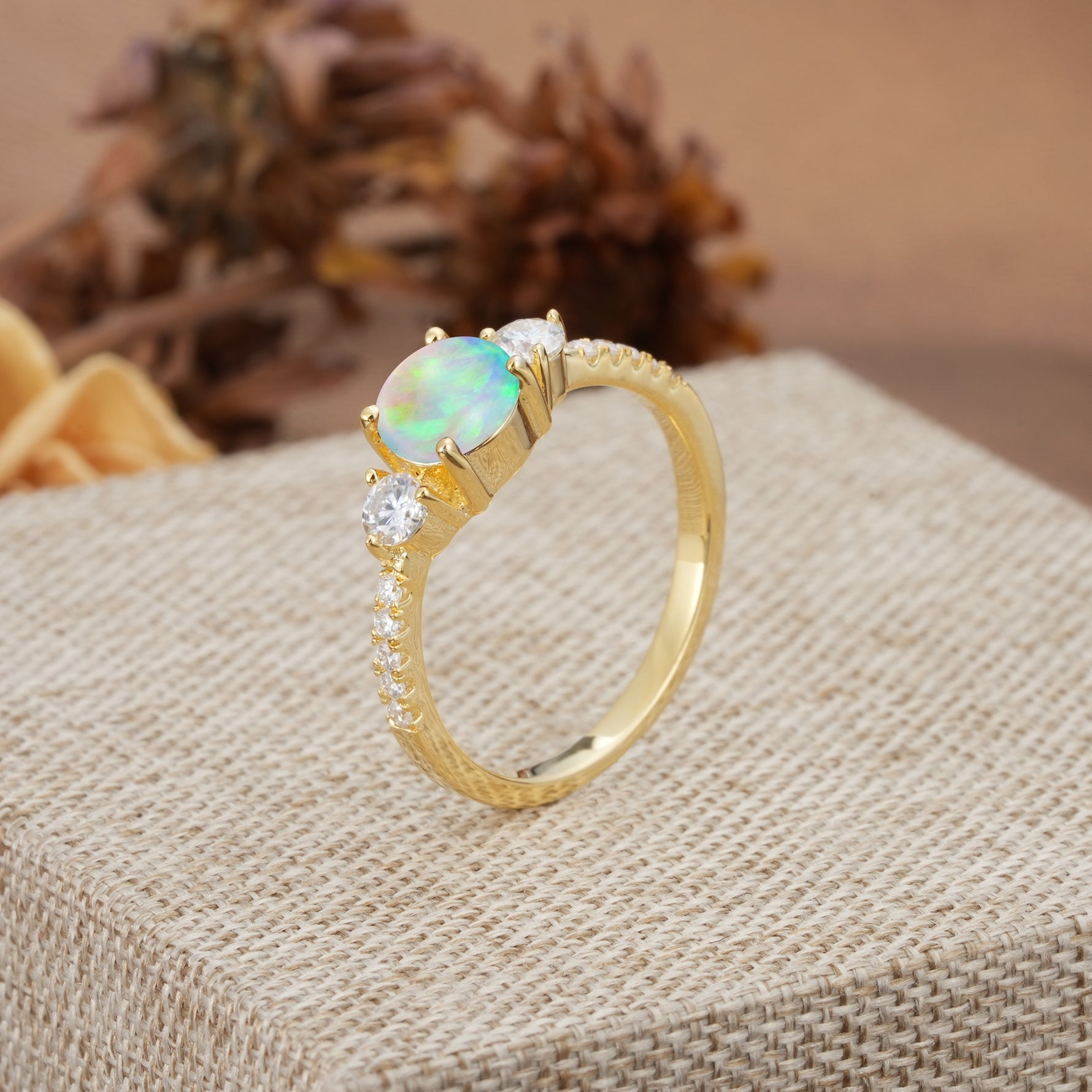 Classic 4 Prong Round Cut Fire Opal Engagement Ring - Additional view